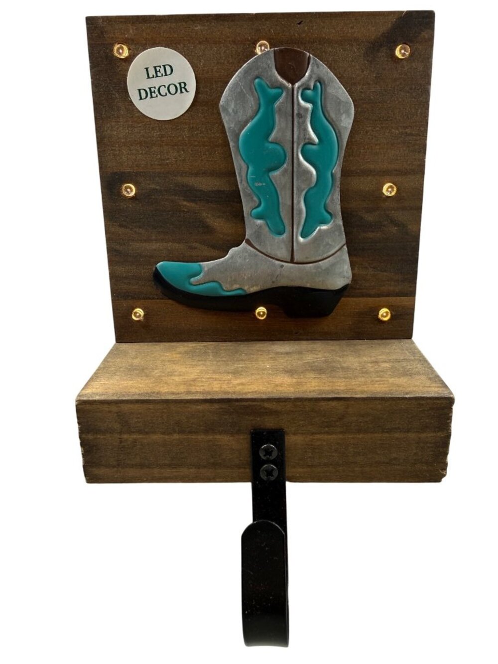 Boot Barn Ranch LED Cowboy Boot Wall Hook Rustic Wood Design Stocking Hanger